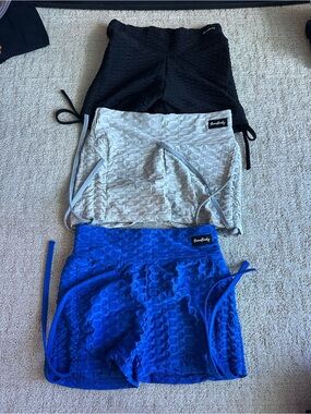 BoomBooty Women’s Textured Active Shorts - Blue, Gray, Black